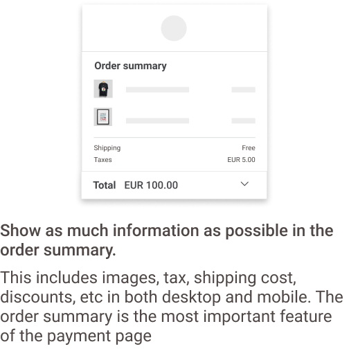 The image above shows a mobile order summary with product details, shipping, taxes, and total amount.