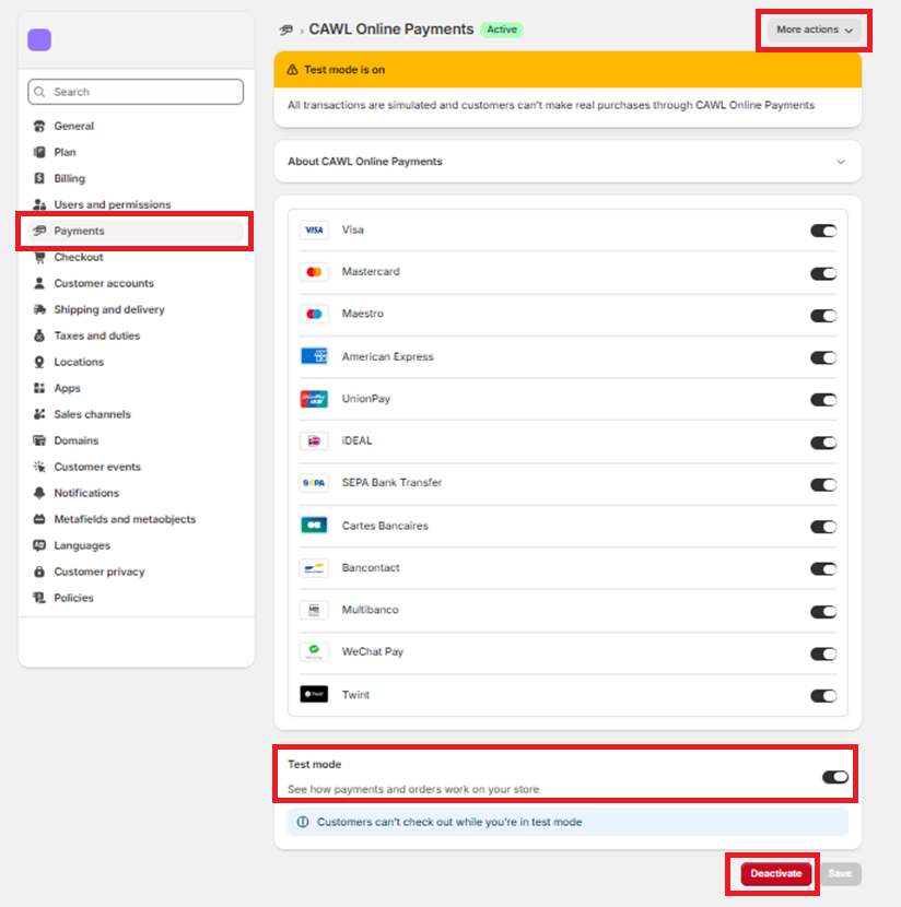 The image above shows where to configure the plugin in the Shopify Back Office.