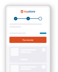 The image above shows a MyStore-branded mobile checkout screen with a progress bar and a red “Pay securely” button.