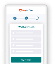 The image above shows a payment process on a mobile device with MyStore branding and a Worldline payment screen overlay.